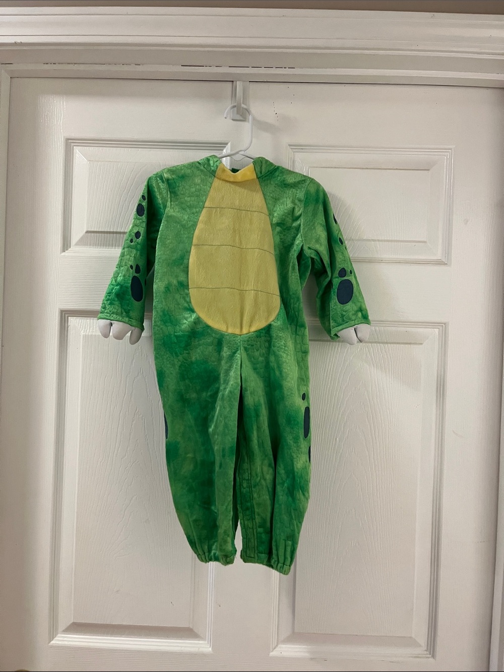 Kids Green Dinosaur One-Piece Costume with Yellow Belly
